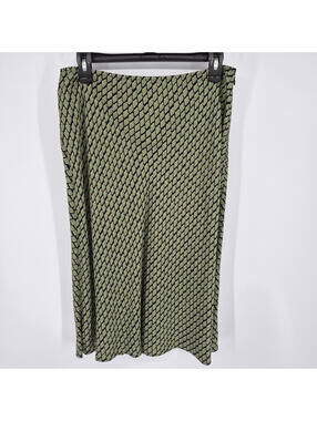 Lands End 100% Silk Mid Length Skirt Green Leaf Print Lined Women's Size 10